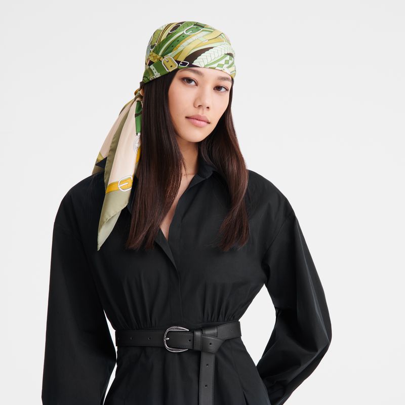 Women Longchamp Tête De Cheval 90 Scarf Olive / Multicolor | Thailand-726XRAJVB