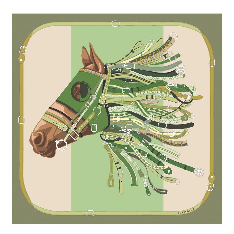 Women Longchamp Tête De Cheval 90 Scarf Olive / Multicolor | Thailand-726XRAJVB
