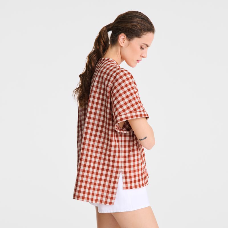 Women Longchamp Vichy Jacquard Blouse Coral / White | Thailand-576QZCIEG