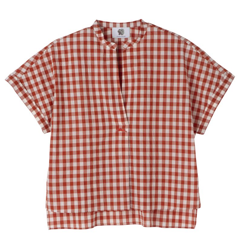 Women Longchamp Vichy Jacquard Blouse Coral / White | Thailand-576QZCIEG