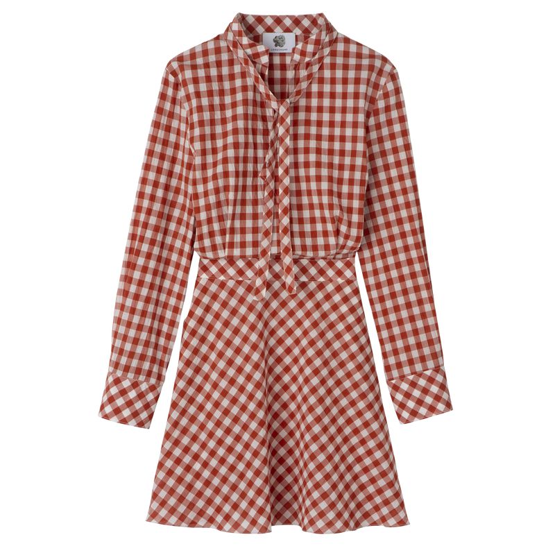 Women Longchamp Vichy Jacquard Dress Coral / White | Thailand-478HJXBYN