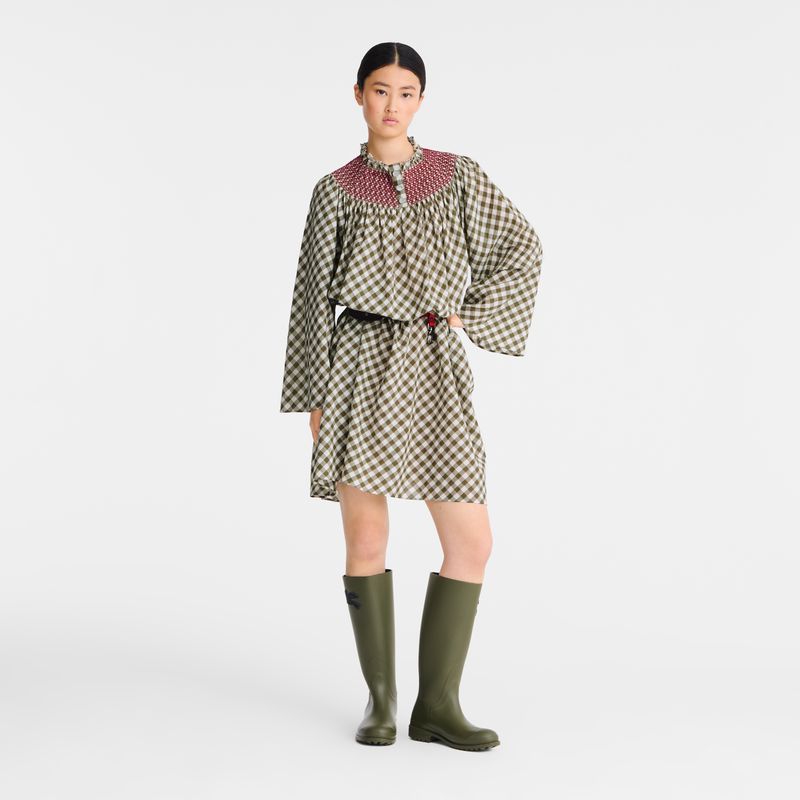 Women Longchamp Vichy Jacquard Dress Olive | Thailand-972JWMYRS