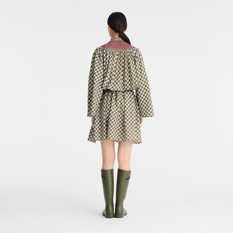 Women Longchamp Vichy Jacquard Dress Olive | Thailand-972JWMYRS