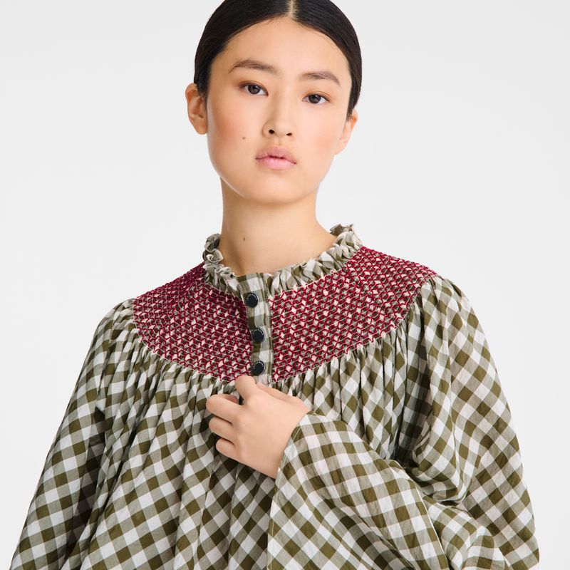 Women Longchamp Vichy Jacquard Dress Olive | Thailand-972JWMYRS