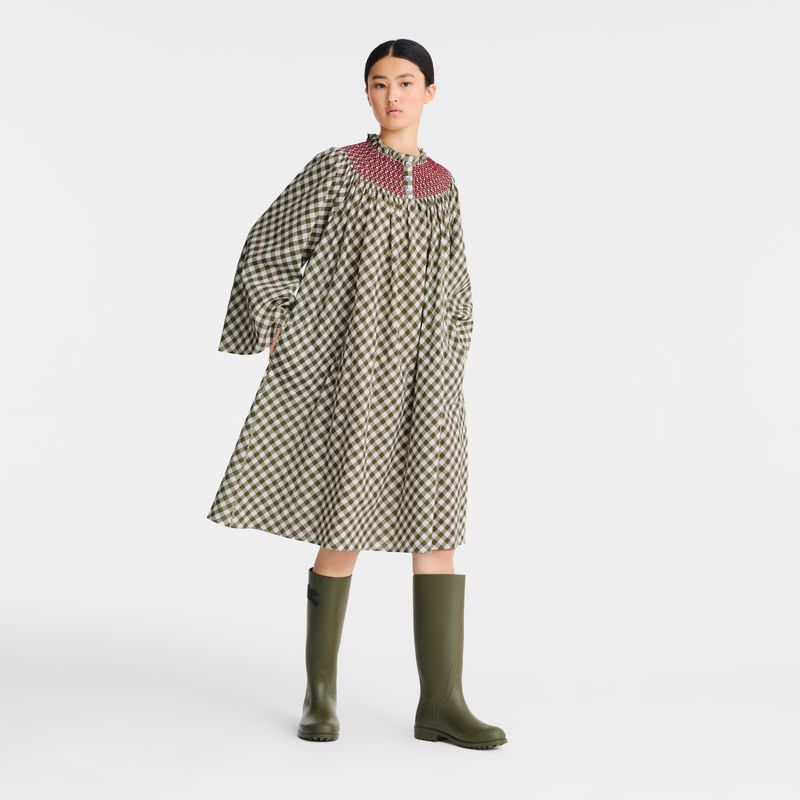 Women Longchamp Vichy Jacquard Dress Olive | Thailand-972JWMYRS
