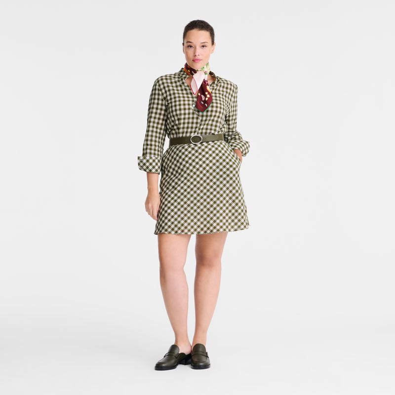 Women Longchamp Vichy Jacquard Dress Olive | Thailand-736NZHSQL