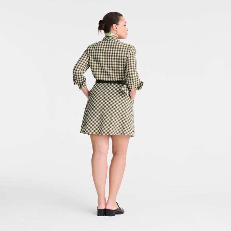 Women Longchamp Vichy Jacquard Dress Olive | Thailand-736NZHSQL