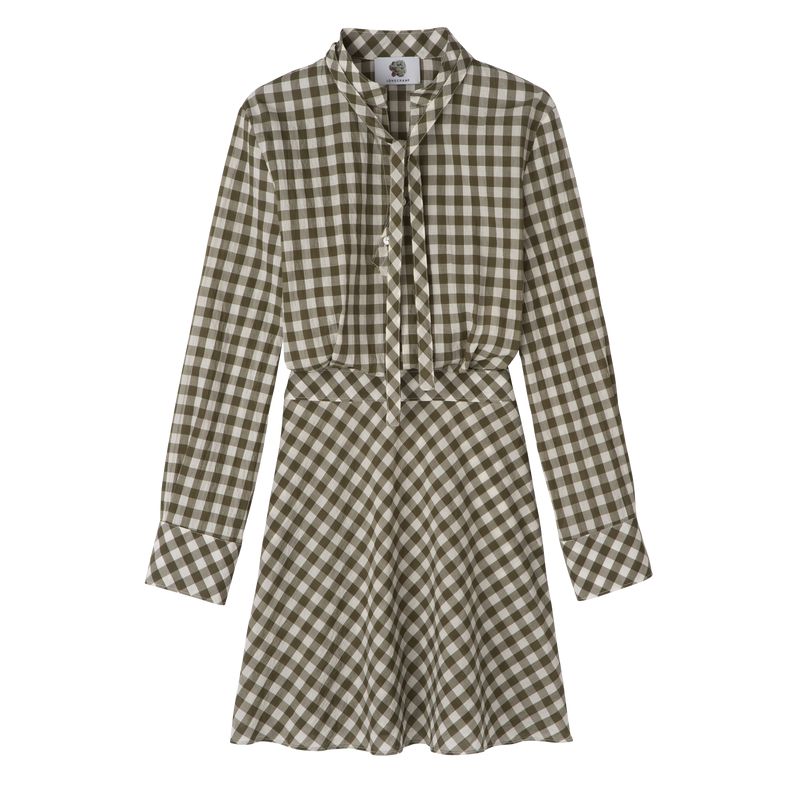 Women Longchamp Vichy Jacquard Dress Olive | Thailand-736NZHSQL