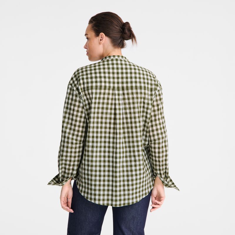 Women Longchamp Vichy Jacquard Shirts Olive | Thailand-429ZPUNXL