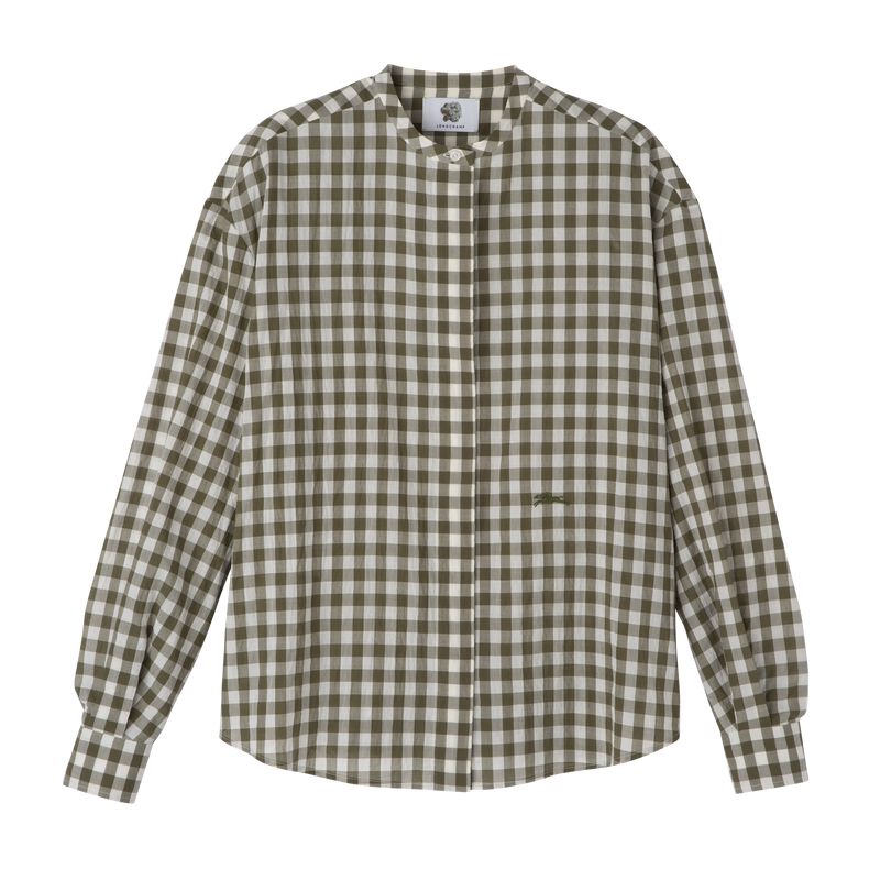 Women Longchamp Vichy Jacquard Shirts Olive | Thailand-429ZPUNXL