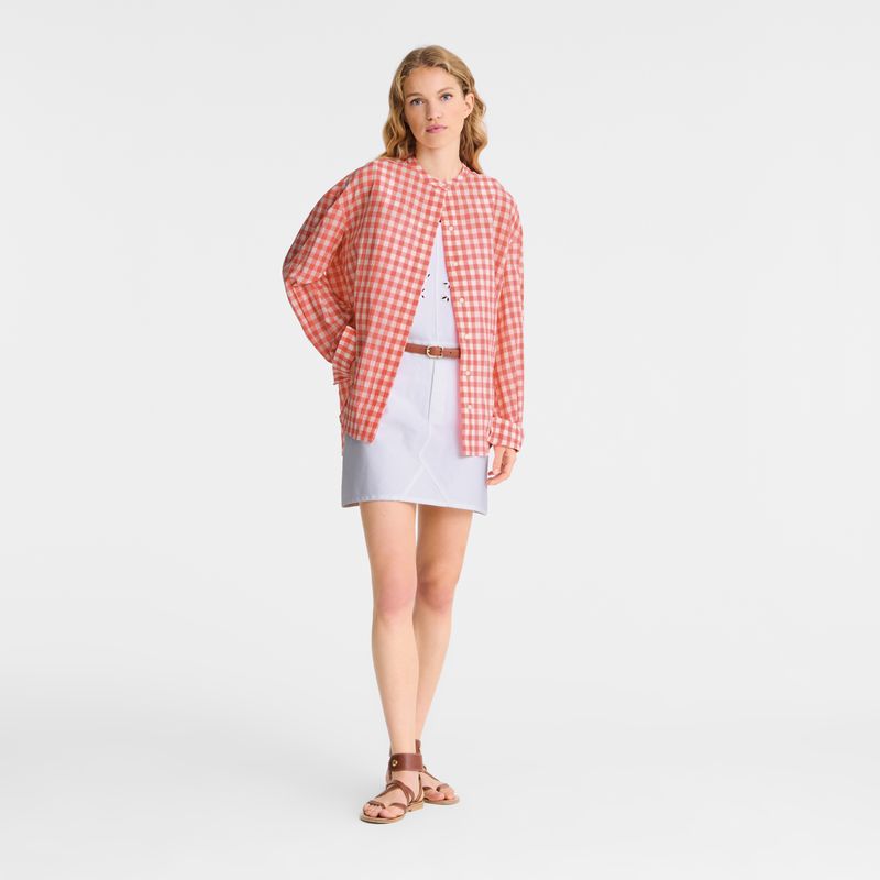 Women Longchamp Vichy Jacquard Shirts Pink | Thailand-026DABCKH
