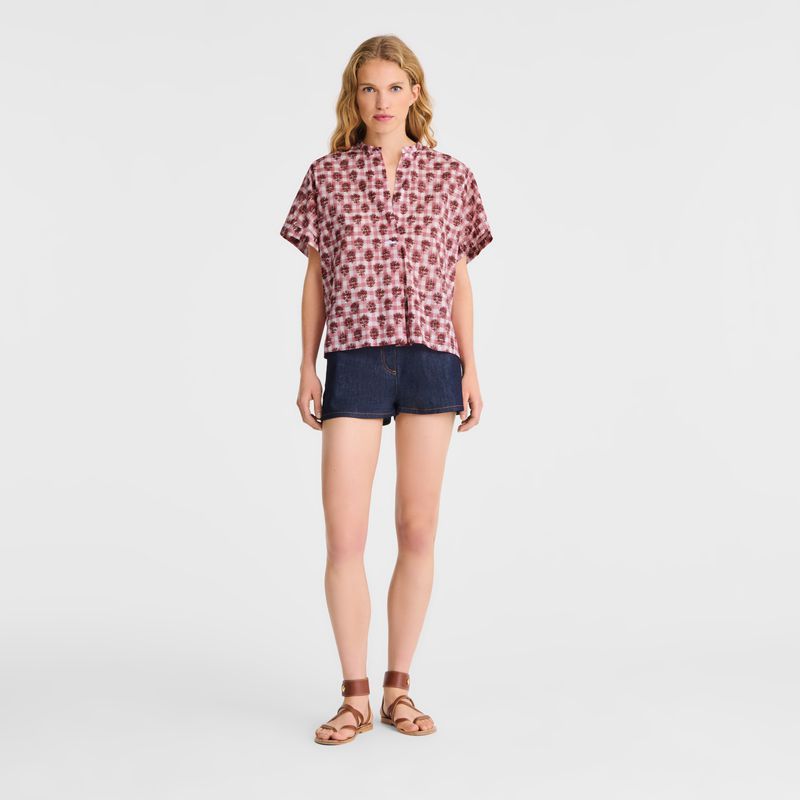 Women Longchamp Vichy Print Veil Blouse Pink | Thailand-580EJUPBC