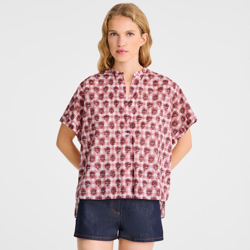 Women Longchamp Vichy Print Veil Blouse Pink | Thailand-580EJUPBC