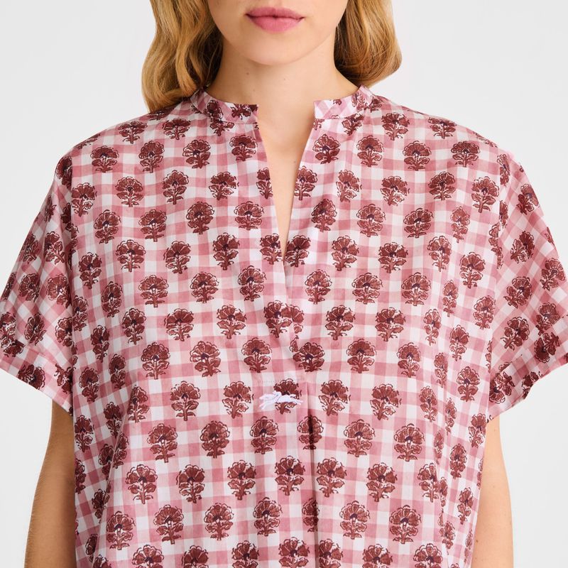 Women Longchamp Vichy Print Veil Blouse Pink | Thailand-580EJUPBC