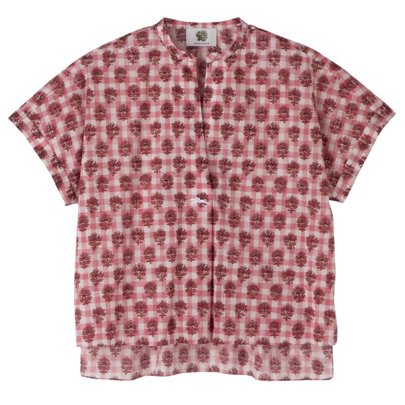 Women Longchamp Vichy Print Veil Blouse Pink | Thailand-580EJUPBC