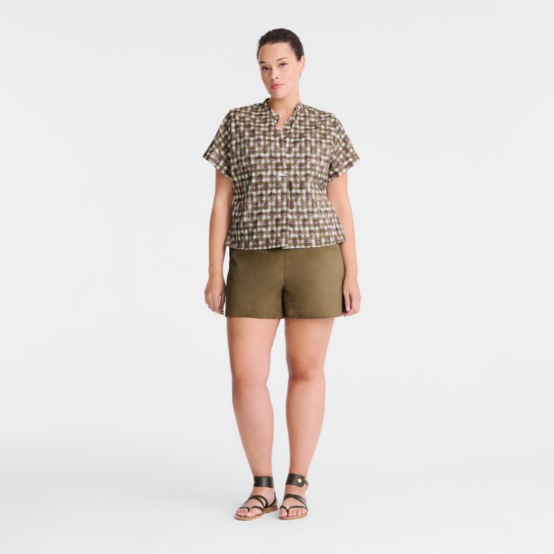 Women Longchamp Vichy Print Veil Blouse Olive | Thailand-172GMJRVC