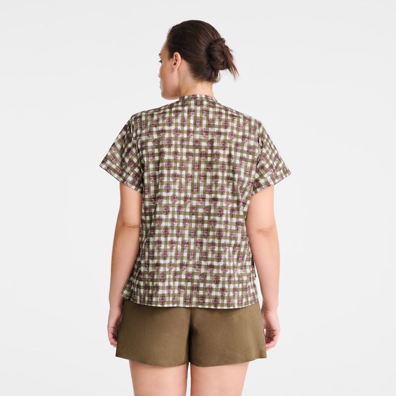 Women Longchamp Vichy Print Veil Blouse Olive | Thailand-172GMJRVC