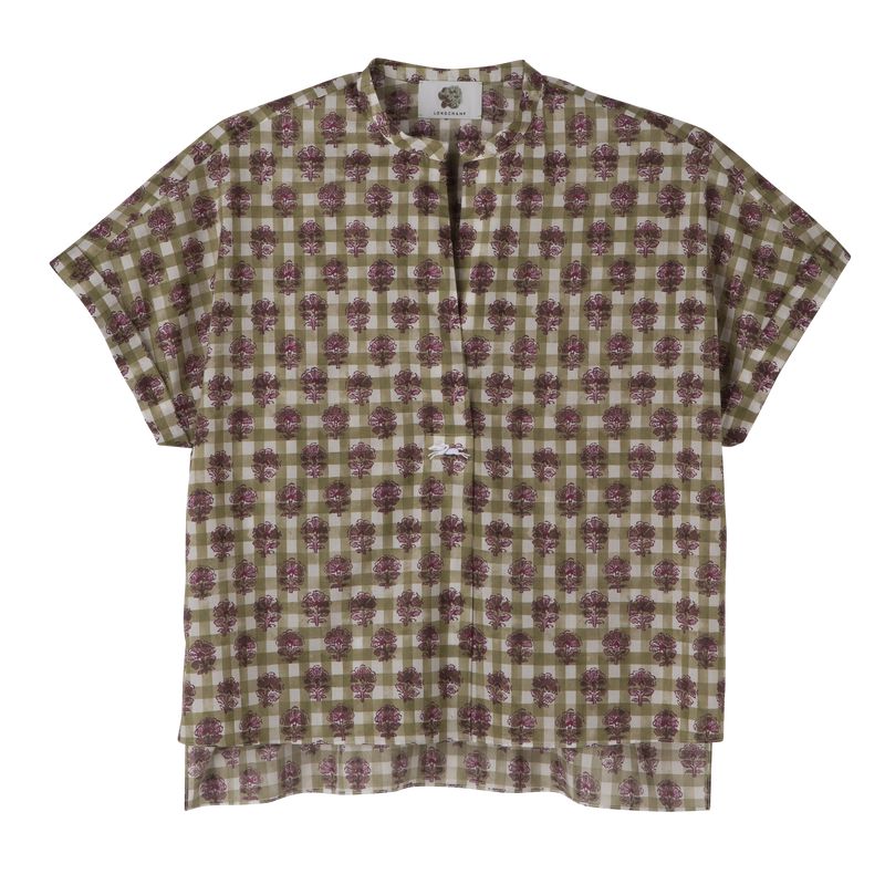 Women Longchamp Vichy Print Veil Blouse Olive | Thailand-172GMJRVC