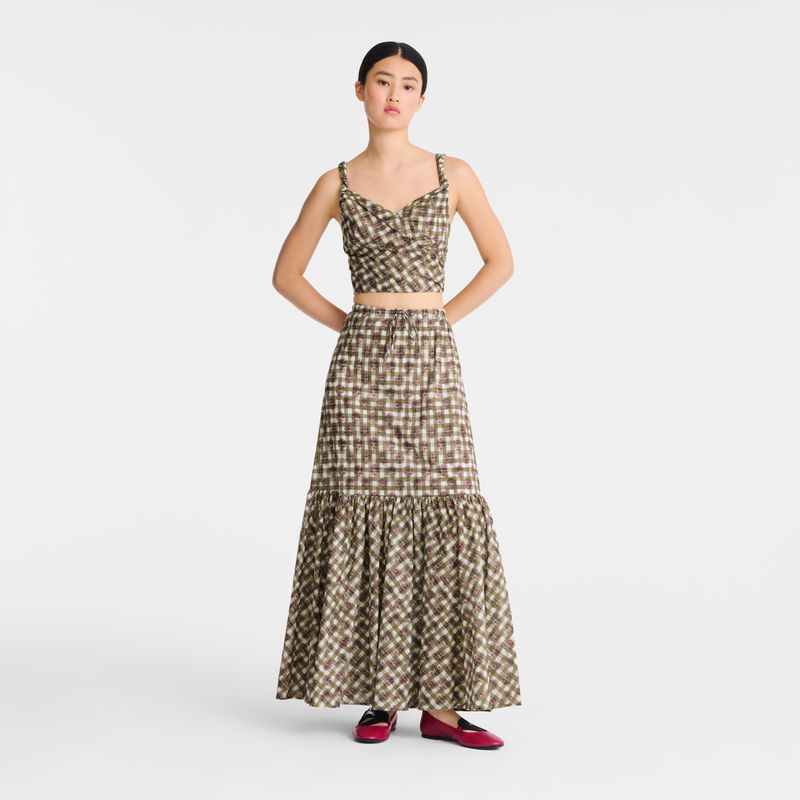 Women Longchamp Vichy Print Veil Top Olive | Thailand-248FMEXDK
