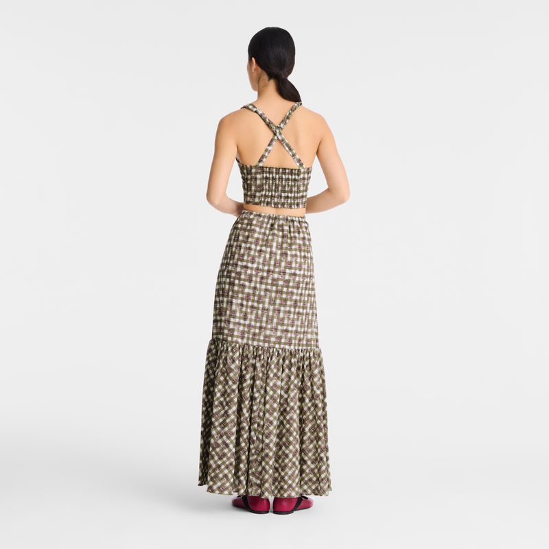 Women Longchamp Vichy Print Veil Top Olive | Thailand-248FMEXDK