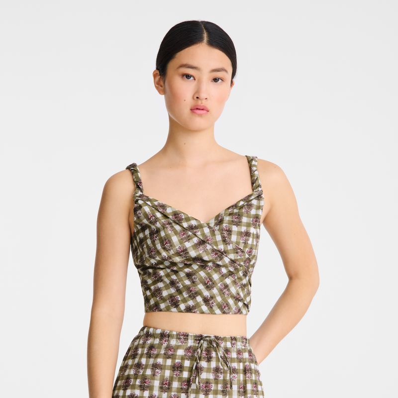 Women Longchamp Vichy Print Veil Top Olive | Thailand-248FMEXDK