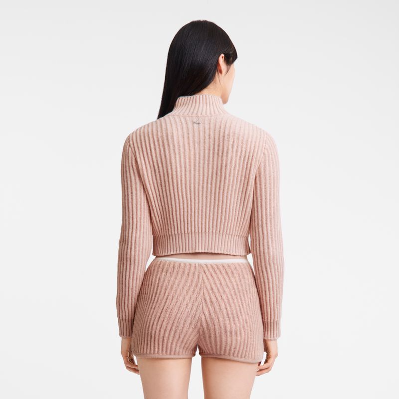 Women Longchamp Zip Collar Short Cardigan Beige | Thailand-126SGZYKP