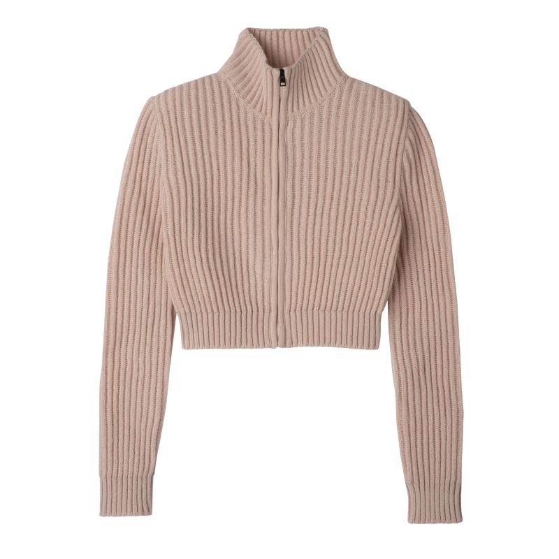 Women Longchamp Zip Collar Short Cardigan Beige | Thailand-126SGZYKP