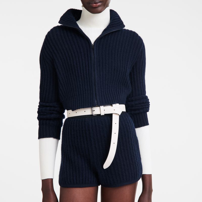 Women Longchamp Zip Collar Short Cardigan Navy | Thailand-251ZAOUHC