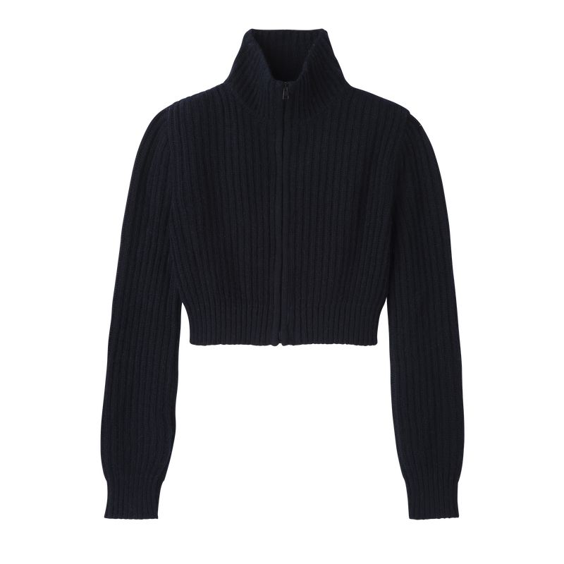 Women Longchamp Zip Collar Short Cardigan Navy | Thailand-251ZAOUHC