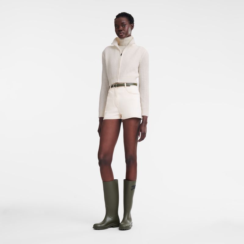 Women Longchamp Zip Collar Short Cardigan Cream | Thailand-208XKEOBS