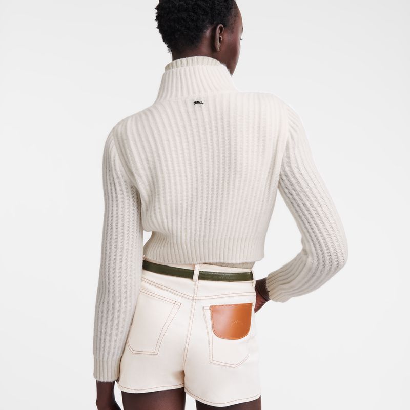 Women Longchamp Zip Collar Short Cardigan Cream | Thailand-208XKEOBS