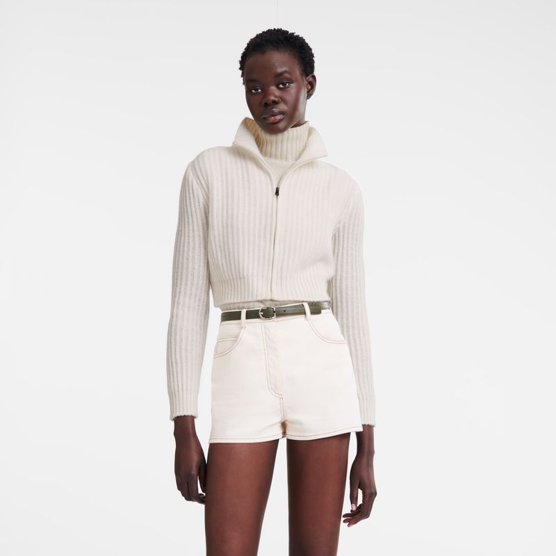 Women Longchamp Zip Collar Short Cardigan Cream | Thailand-208XKEOBS