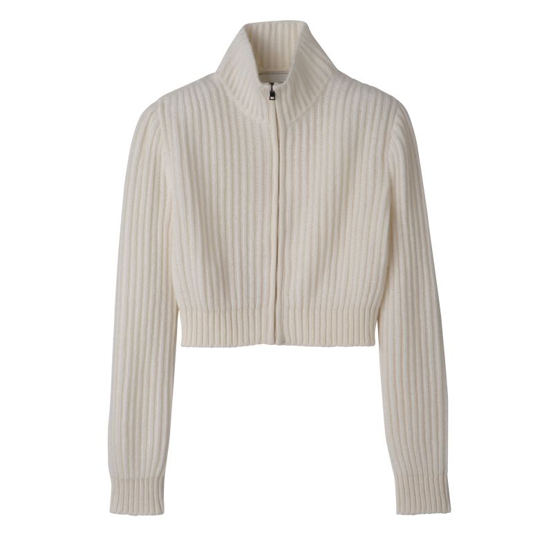 Women Longchamp Zip Collar Short Cardigan Cream | Thailand-208XKEOBS