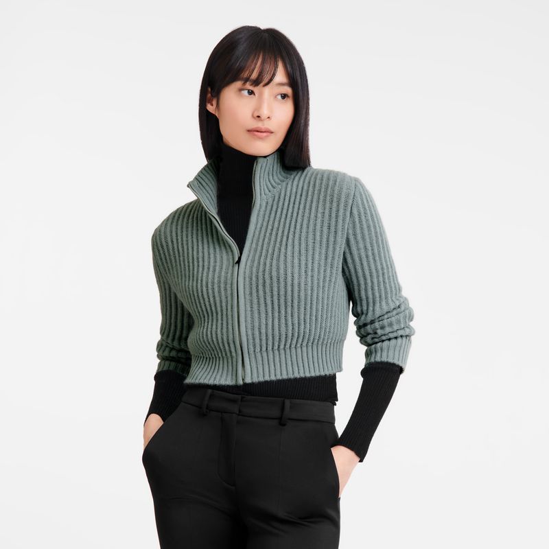 Women Longchamp Zip Collar Short Cardigan Blue | Thailand-860YIDHCA