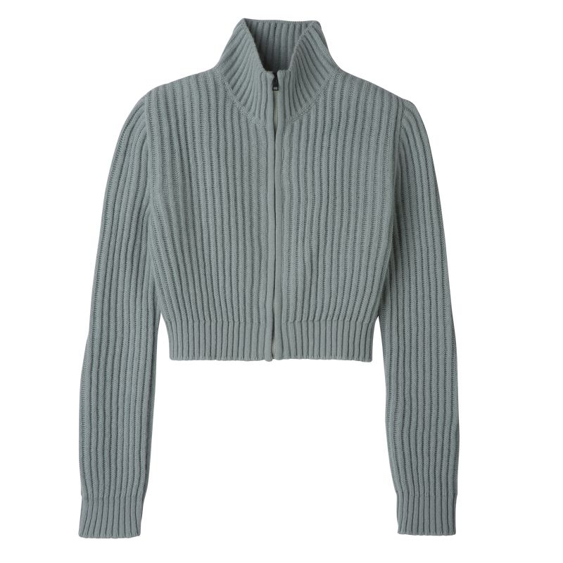 Women Longchamp Zip Collar Short Cardigan Blue | Thailand-860YIDHCA