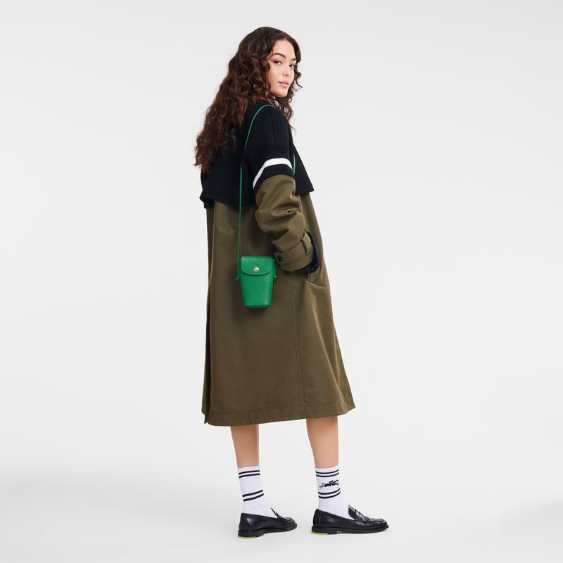 Women Longchamp Épure With Leather Lace Phone Case Green | Thailand-349NPMIWG